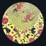 STICKER ROND EDEN/ INSÉPARABLES MARIAGES, PEACOCK ET ROSES ROSE<br><div class="desc">Tourbillons floraux rouges noirs avec animaux.</div>