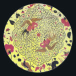 STICKER ROND EDEN/ INSÉPARABLES MARIAGES, PEACOCK ET ROSES ROSE<br><div class="desc">Tourbillons floraux rouges noirs avec animaux.</div>