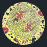 STICKER ROND EDEN/ INSÉPARABLES MARIAGES, PEACOCK ET ROSES ROSE<br><div class="desc">Tourbillons floraux rouges noirs avec animaux.</div>