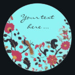 STICKER ROND EDEN/ INSÉPARABLES MARIAGES, PEACOCK, ROSES ROUGES<br><div class="desc">Tourbillons floraux rouges noirs avec animaux.</div>