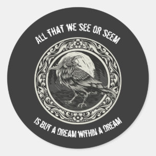 Sticker Rond Edgar Allan Poe Poète Auteur Dream Raven Médallion