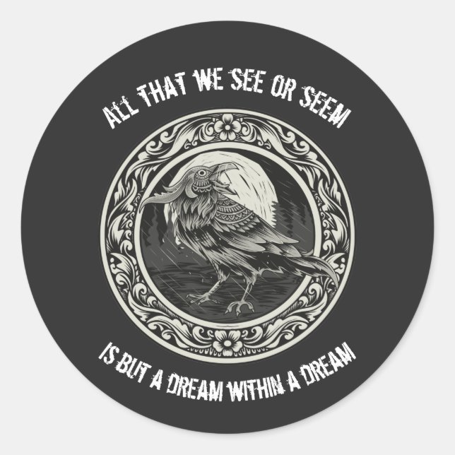 Sticker Rond Edgar Allan Poe Poète Auteur Dream Raven Médallion (Devant)