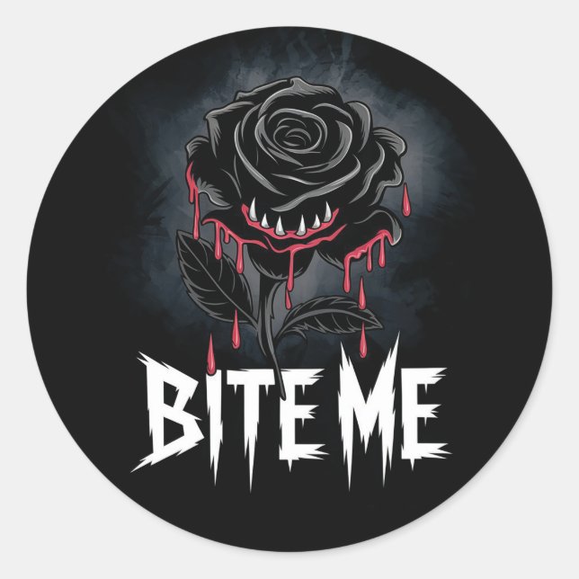 Sticker Rond Edgy 'Bite Me' Design Rose gothique (Devant)