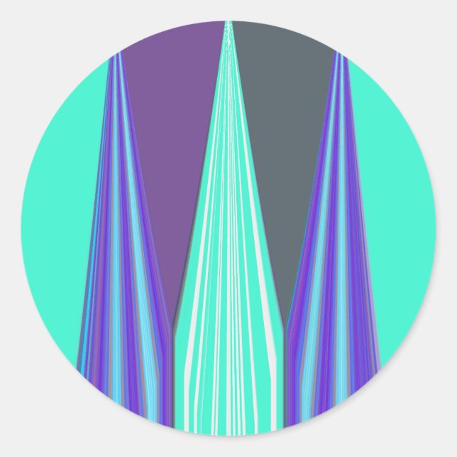 Sticker Rond Edgy Blue Purple Cyan Chevron Art Imprimer (Devant)