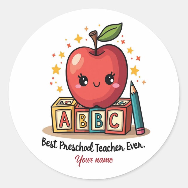 Sticker Rond Editable Cute Teacher Apple Design (Devant)