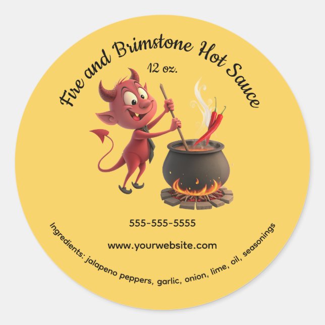 Sticker Rond Editable Fire and Brimstone Devil Hot Sauce (Devant)