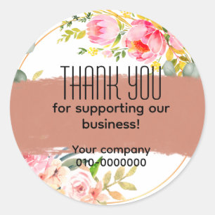 Sticker Rond Editable Floral Business, Mariage, School Classic