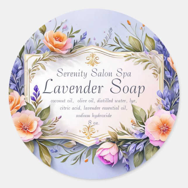 Sticker Rond Editable Garden Flowers Lavender Soap (Devant)