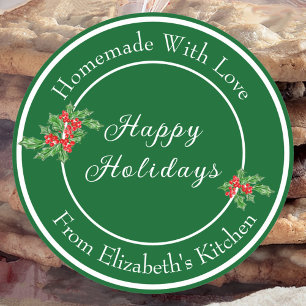 Sticker Rond Editable Holiday Baking Cadeau Vert Joyeux Vacance
