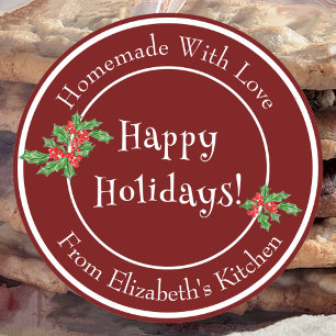 Sticker Rond Editable Holiday Baking Gift Red Happy Holidays