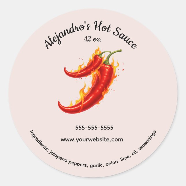 Sticker Rond Editable Mexican Flaming Hot Sauce Label (Devant)