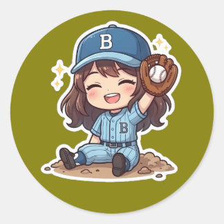 Sticker Rond Édition Chibi Baseball - Attrape gagnante