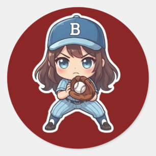 Sticker Rond Édition Chibi Baseball - Position de préparation