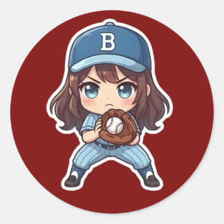 Sticker Rond Édition Chibi Baseball - Position de préparation