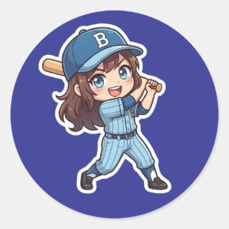 Sticker Rond Édition Chibi Baseball - Puissant Swing