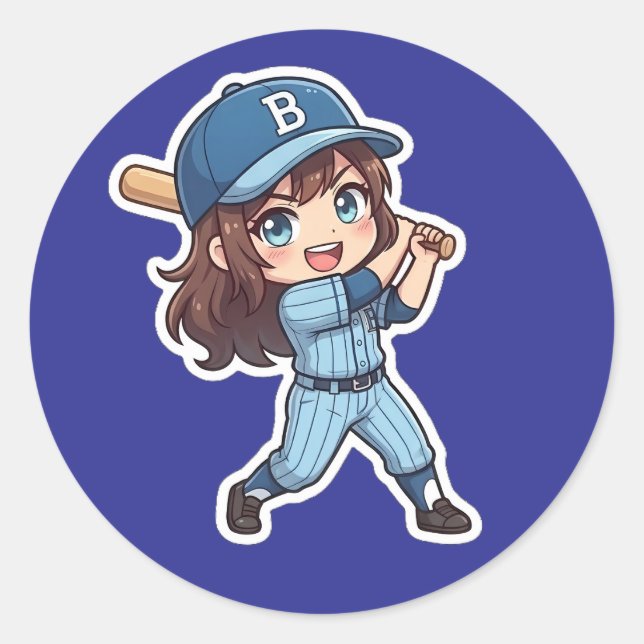 Sticker Rond Édition Chibi Baseball - Puissant Swing (Devant)