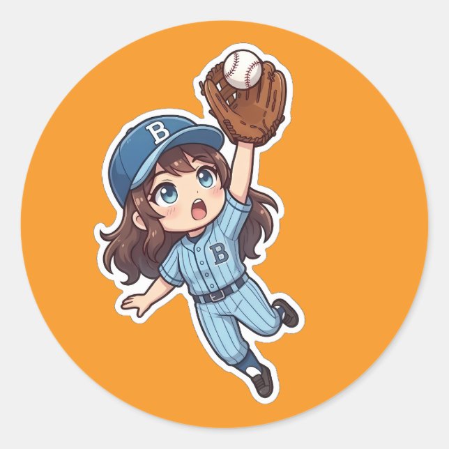 Sticker Rond Édition Chibi Baseball - Réception en saut (Devant)
