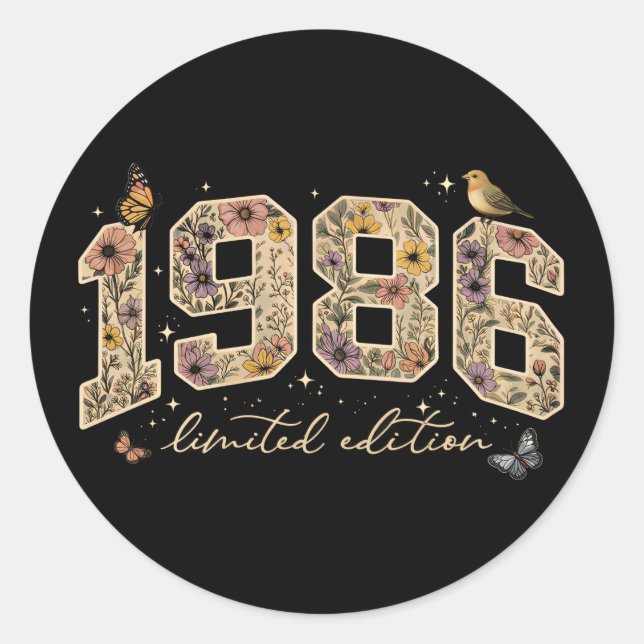 Sticker Rond Édition limitée 40e anniversaire floral 1986 (Devant)