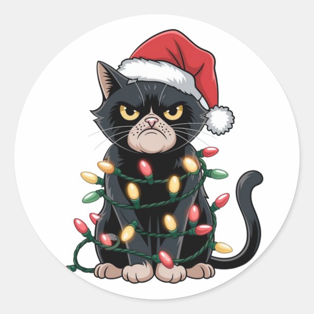 Sticker Rond Édition Noël Chat Noir (Devant)