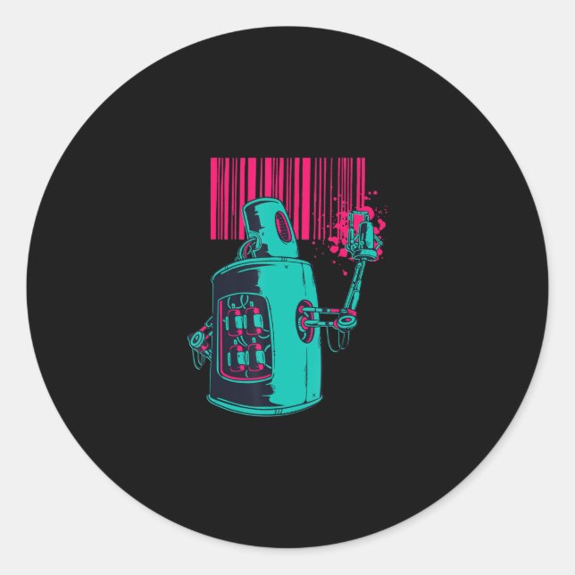 Sticker Rond EDM Techno Grafi Robot Dance Rave Musique Drôle Ca (Devant)