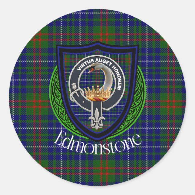 Sticker Rond Edmonstone Scottish Clan Tartan & Crest (Devant)