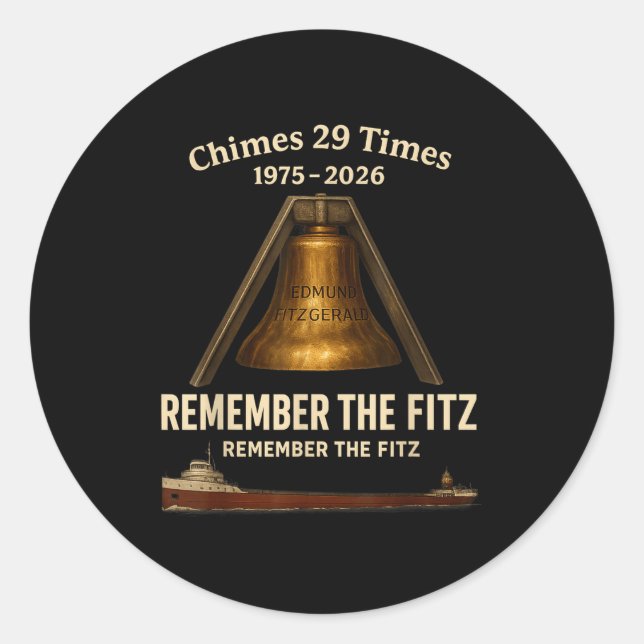 Sticker Rond Edmund Fitzgerald, Remember The Fitz Great Lakes M (Devant)