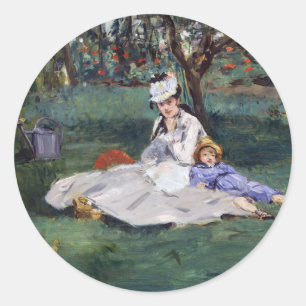 Sticker Rond Edouard Manet - La famille Monet dans leur jardin