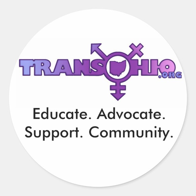 Sticker Rond Éduquez. Avocat. Soutien. Communauté. (Devant)