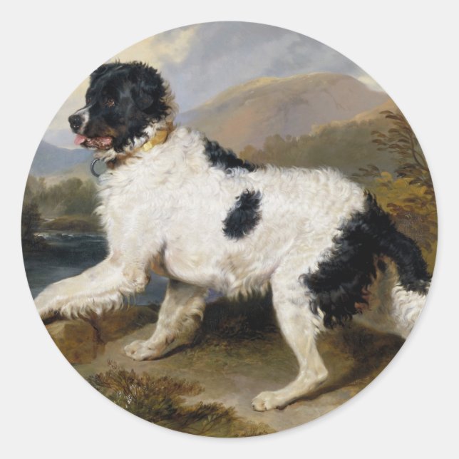 Sticker Rond Edwin Henry Landseer Lion A Newfoundland Dog (Devant)