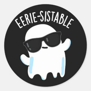 Sticker Rond Eerie durable Funny Ghost Pun Dark BG