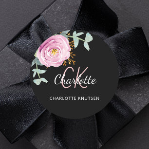 Sticker Rond Eeucalyptus rose noire merci