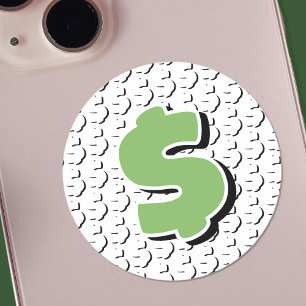 Sticker Rond Effet 3D Cool Signe Dollar Vert Et Blanc