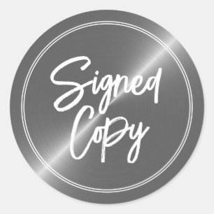Sticker Rond Effet Argent, signature du livre "Signed Copy" de