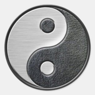 Sticker Rond Effet en cuir et acier Yin Yang Graphic