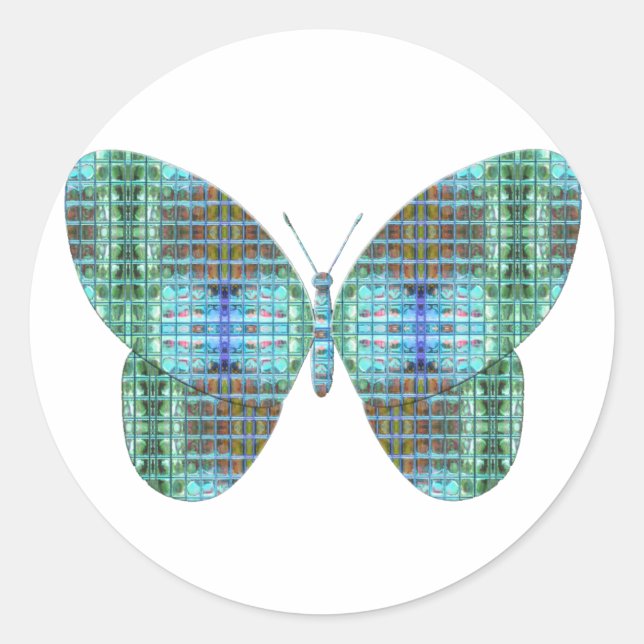 Sticker Rond Effet en verre papillon bijoux (Devant)