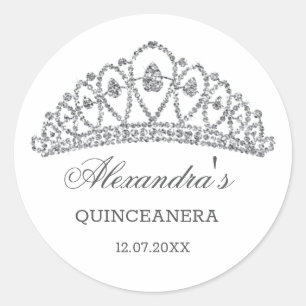 Sticker Rond Effet parties scintillant argent tiara Quinceanera