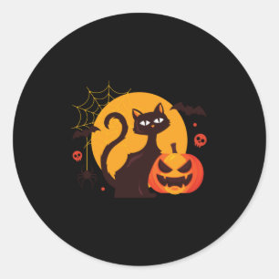 Sticker Rond Éffrayant chat noir haloween citrouilles déplaisan