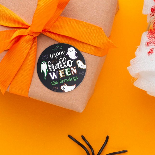 Sticker Rond Éffrayant chauves-souris et fantômes Halloween heu (Créateur téléchargé)