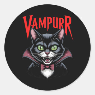 Sticker Rond Éffrayant Dapper Vampurr Vampire Chat Halloween