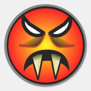 Sticker Rond Effrayant en rond et visage mauvais orange de