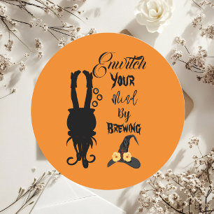 Sticker Rond Éffrayant Funky Halloween Party Cauldron Witch Cas