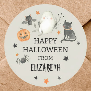 Sticker Rond Éffrayant Ghost Chat Citrouille Halloween