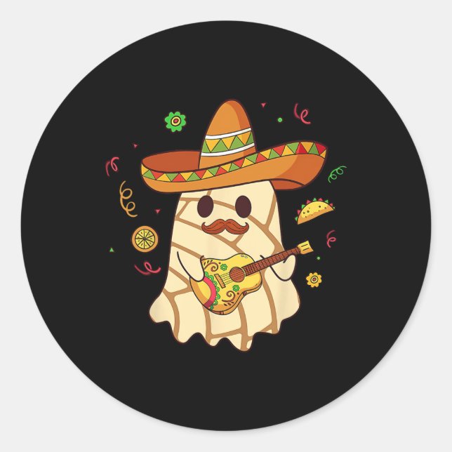 Sticker Rond Éffrayant Ghost Play Guitare Conchas Pan Dulce Hal (Devant)