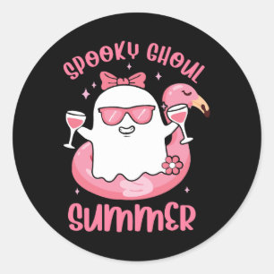 Sticker Rond Éffrayant Ghoul été mignon Fantôme Flamant rose ét
