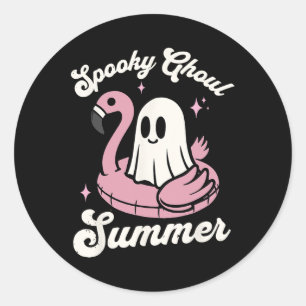 Sticker Rond Éffrayant Ghoul été mignon Fantôme Flamant rose ét