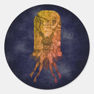 Sticker Rond Effrayant Goblin Tombstone Halloween