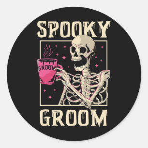 Sticker Rond Éffrayant Groom Skeleton Halloween Mariage Bachelo