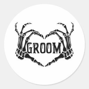 Sticker Rond Éffrayant Groom Skeleton mains Fiançailles Mariage