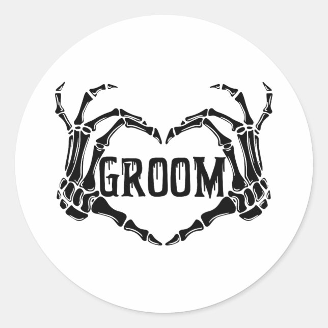 Sticker Rond Éffrayant Groom Skeleton mains Fiançailles Mariage (Devant)