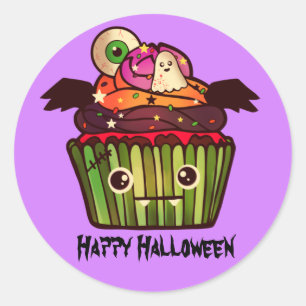 Sticker Rond Éffrayant Halloween Cupcake